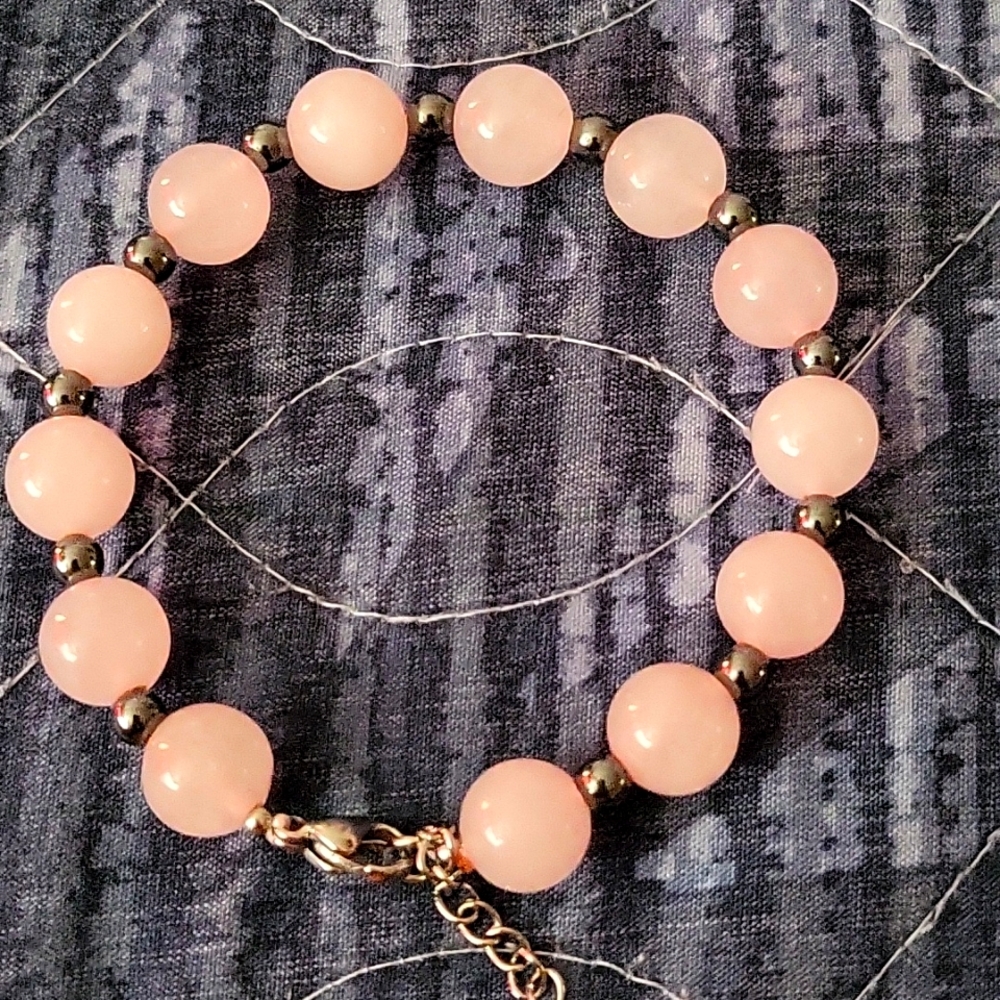 Galilea rose quartz and hematine station stretch bracelet 104 ctw